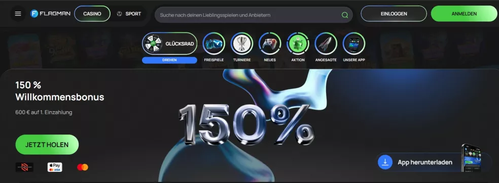 Flagman Casino Willkommensbonus 150% bis 610 Euro